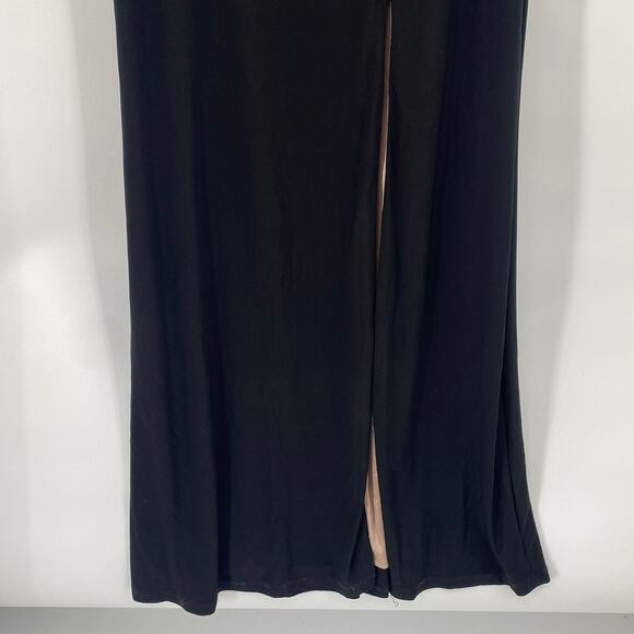 Xscape Evening Gown Long Sleeve Shoulder Cut Out High Slit Black Womens 10 - Picture 6 of 8
